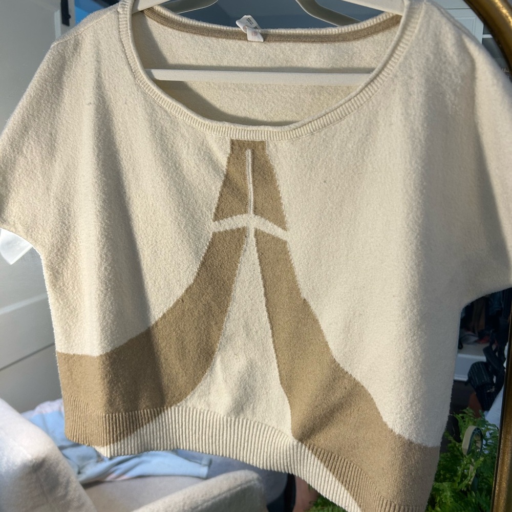 Anthropologie Cream and Tan Crew Neck Sweater